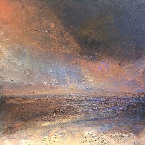 Dusk | 400mm square | Mixed media on canvas by Julie Oldfield