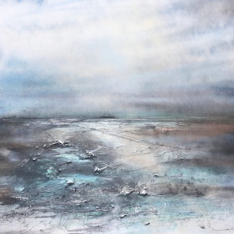 High Tide at the Cobb | 1000mm square | Mixed media using bitumen on canvas