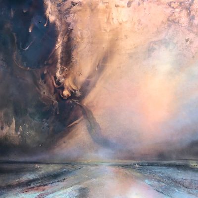 Lost Empyream | 1400mm x 1000mm | Mixed media on burnt copper with chemical reactions, oil, water-based paint and pastels, by Julie Oldfield