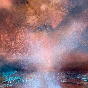 Light Stream 2 | 450mm square | Mixed media on copper sheet using pagination and burning techniques