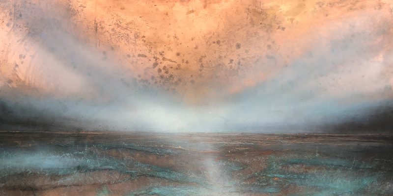 Copper Light Stream | mixed media on copper sheet, by Julie Oldfield