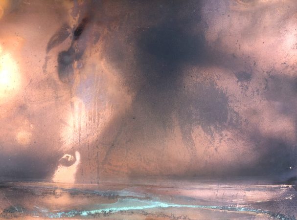 Mixed media painting (3902) on copper sheet by Julie Oldfield, SWA