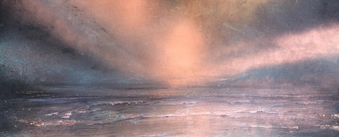 Mixed media painting (3924) on brass sheet by Julie Oldfield, SWA