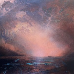 Light Stream Distant Rays | 600mm square | Mixed media on oxidised copper sheet